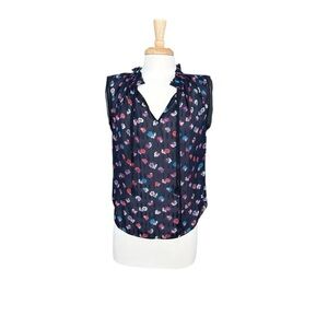 Rebecca Taylor Navy Foral Sakura Clip Silk Top Size Small